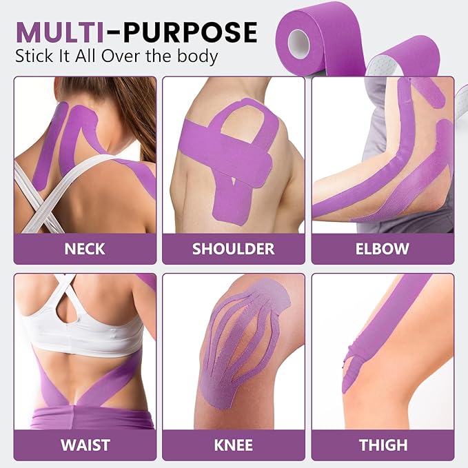 5 Rolls Kinesiology Tape, 2 inch x 16.4 Feet Waterproof Athletic Tape, Uncut Kinetic Tape, Muscle Tape, Sports Tape, Knee Tape for Exercise and Daily Use - Purple