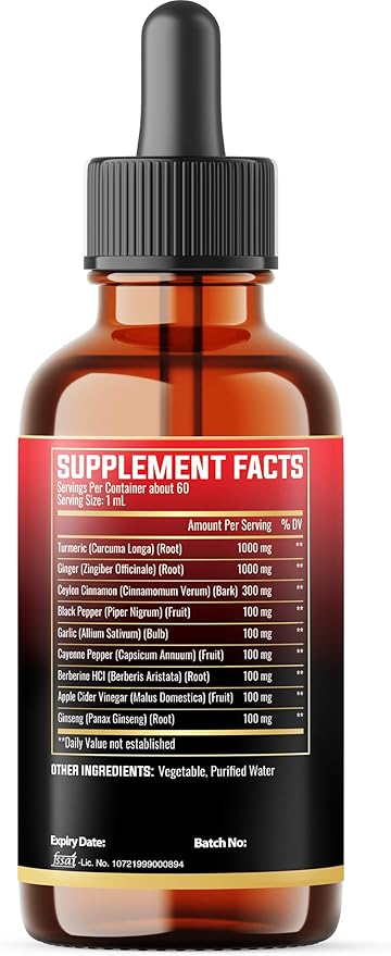 9in1 Liquid Turmeric Curcumin with Ginger, Berberine, Ceylon, Garlic, Black Pepper for Joint Support - 2FL Oz - 60 Servings