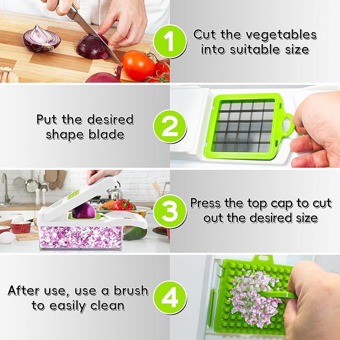 Vegetable Chopper & Spiralizer - Food Chopper with Container | Fruit Slicer, Kitchen Gadget | Dice, Slice, Shred Veggies/Fruits | Perfect for Salads(17-in-1green)