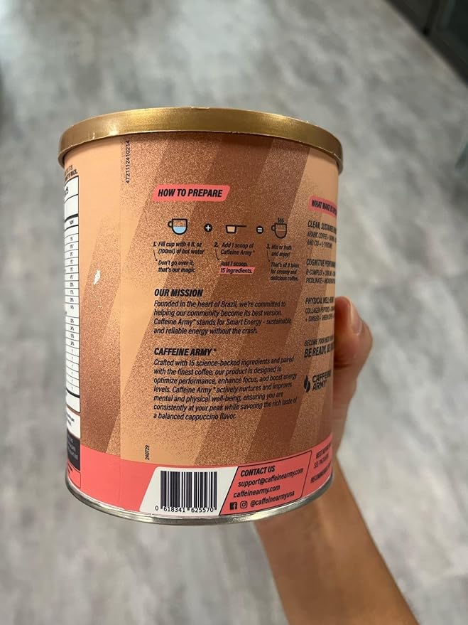 CAFFEINE ARMY Cappuccino| Comprehensive Functional Coffee with MCTs, CoQ10, Collagen and Adaptogens: Clean Energy + Supports Daily Attention, No Jitters or Crash (7.8 oz 22 Servings)