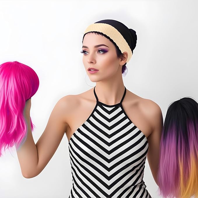 Bewudy 3 PCS Adjustable Silicone Wig Headband Grip, Women Men Wig Grip Band Adjustable Elastic Fixed Non-Slip Wigs Straps (Black+Skin Color+White)