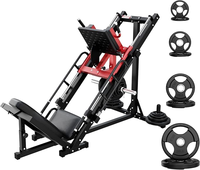 RitFit Adjustable Leg Press and Hack Squat Machine with Weight Plate Set, Professional Home Gym Equipment with Linear Bearings, Specialized for Complete Lower Body Workouts and Weight Storage Posts