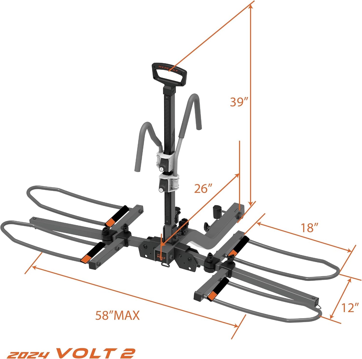 HYPERAX 2024 Volt 2 -E Bike Hitch Mounted Platform Style 2 Bikes Carrier for Car, SUV, Trucks, Sedan, Tilting e-Bike Rack for Hitch Fits Up to 2 X 80 lbs Bike with Up to 5" - NO RV USE!