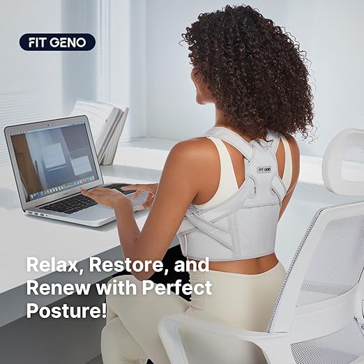 Fit Geno Posture Corrector for Women & Men: Adjustable Lightweight Upper Back Brace for Neck Shoulder & Upper Back Pain Relief - Improve Posture Correct Hunchback Slouching Invisible Under Clothes (M/L Under Bust 35" - 49")