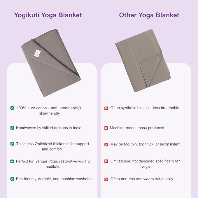 Yogikuti Iyengar Cotton Yoga Blanket Set of One – Thick Handwoven Yoga Blankets for Restorative Yoga, Meditation & Pranayama – Premium Cotton Yoga Blanket for Support & Comfort in Pranayama (Gray)