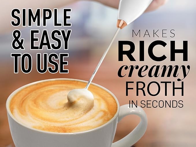 Zulay Powerful Milk Frother for Coffee with Powerful Motor - Frother Handheld Electric Whisk, Milk Foamer, Mini Mixer, Handheld Frother for Matcha, No Stand - Exec White with Rose Gold Button