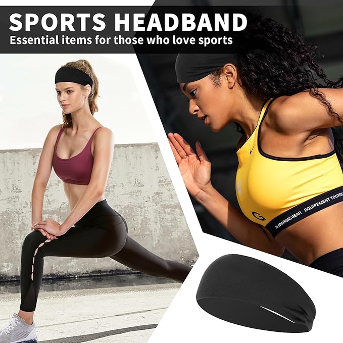 Sports Headbands for Women, Moisture Wicking Workout Headband, Stylish Comfortable and Stretchy Non Slip Headband, Sports, Yoga, Running Essentials for Women, Sweat Absorption and Quick Drying