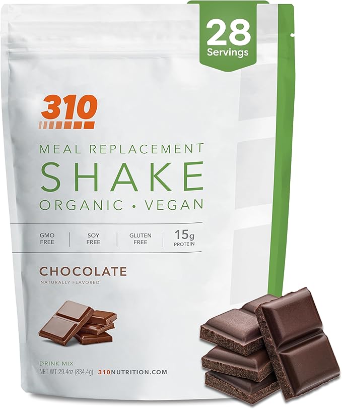 310 Nutrition Organic All-In-One Meal Replacement Shake Powder - Plant-Based Protein Smoothie Blend w/Fiber, Probiotics & Adaptogens - Low Carb, Vegan, Keto & Paleo - Chocolate - 28 Servings