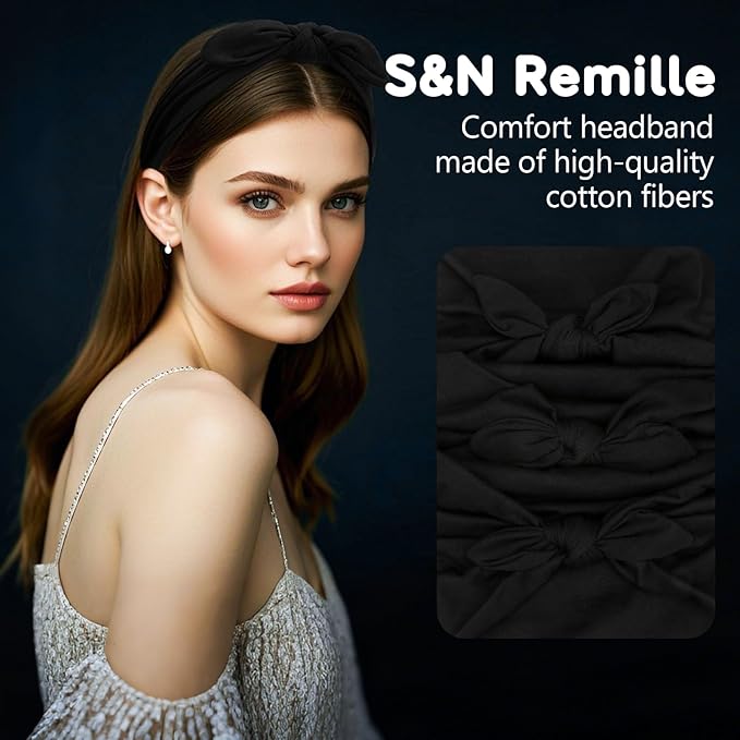 S&N Remille Wide Headbands for Women, Large Hairband, Elastic Non-Slip Headband Twist Knotted Accessories, Yoga Workout Vintage Hair 3 Pack (Multi-colored-2)