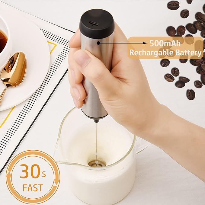 Handheld Coffee Frother,USB-Rechargeable Hand Frother,Adjustable Handheld Milk Frother for Cappuccinos, Hot Chocolate, Milkshakes, Egg Mix