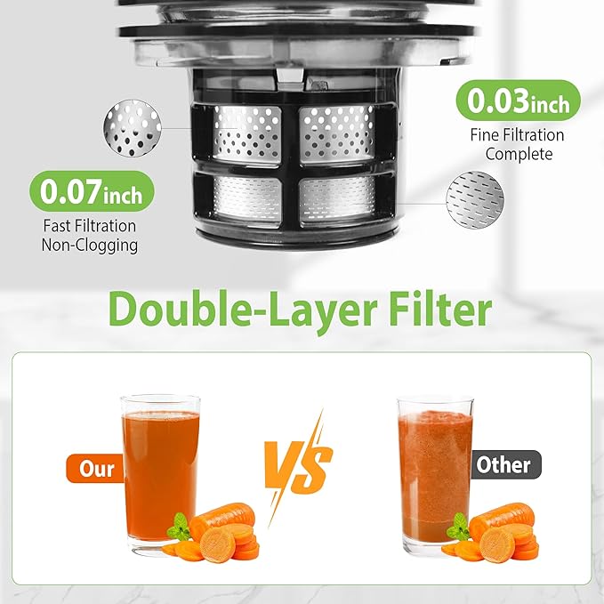 Cold Press Juicer, 6.5" Extra Large Feed Chute Juicer Machines, 350W Slow Masticating Juicer Machines with High Juice Yield for Whole Vegetables & Fruits, BPA Free, Black, Easy to Clean