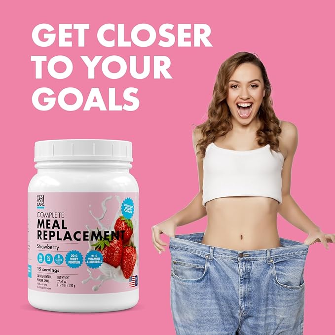 Yes You Can! Meal Replacement Shake - 20G Protein, 5G Fiber, 21 Vitamins & Minerals - Meal Replacement Protein Powder - Complete All-in-One Nutrition - 15 Servings (Strawberry) - 2 Pack