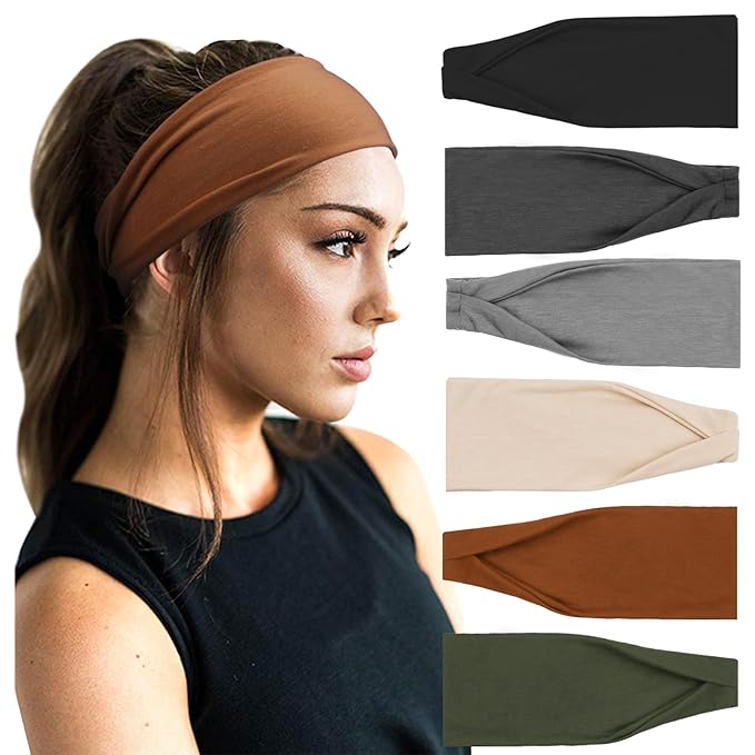 DRESHOW Yoga Sports Headbands for Women Elastic Non-Slip Headbands Workout Running Hair Bands 6 Pack