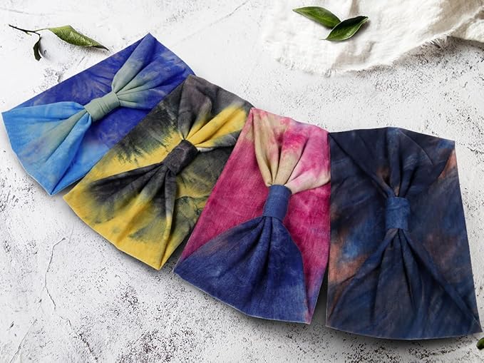Wide Headbands for Women Tie Dye Head Wraps Boho Thick Hairbands Large African Sport Yoga Turban Headband Hair Accessories (Pack of 4)