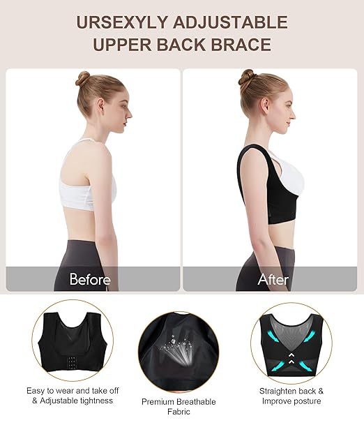 URSEXYLY Upper Back Brace for Women Breathable Posture Corrector Posture Support Back Straightener Pain Relief(Black,L)