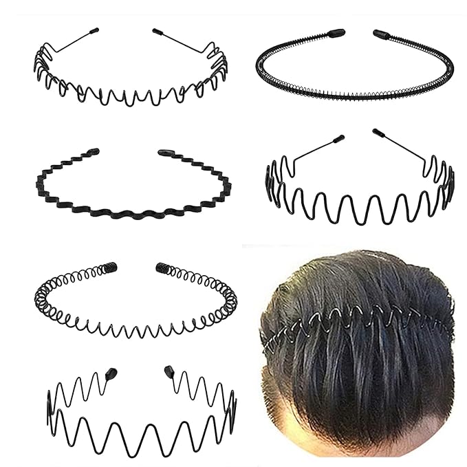 Metal Headbands for Men Fashion Headband for Women, Unisex Wavy Hair Bands Outdoor Sports Head Bands Simple Elastic Non-Slip Hair Accessories (6 Pack)