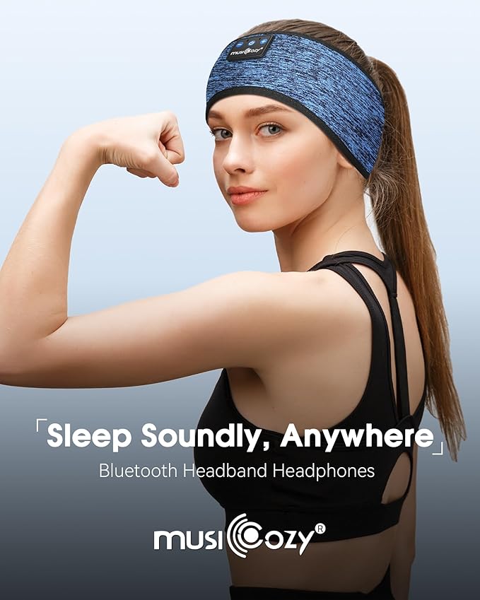 MUSICOZY Bluetooth 5.4 Headband Headphones for Sports and Sleep, Wireless Sleeping Eye Mask Earbuds Earphones for Side Sleepers Workout Running Cool Tech Gadget Unique Gift