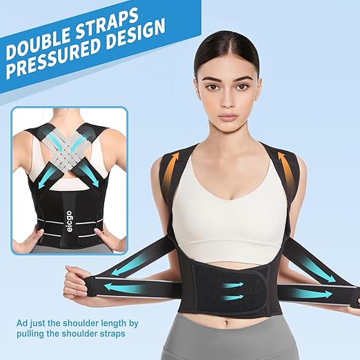 Eicgo Posture Corrector.Eicgo Adjustable Posture Corrector Belt,Upper Back and Spine Support, Adjustable Support Belt for Men and Women,Comfortable and Breathable Back Straightener (Medium)