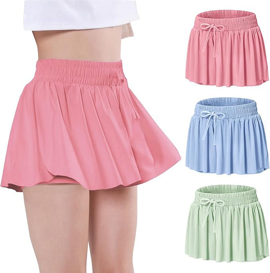 EXARUS Girls Butterfly Shorts Flowy Dance Skirt Cheer Skorts Athletic Tween Clothes Teen Preppy Outfits Flutter Kids