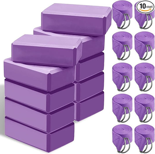 Outus 20 Pack Yoga Blocks and Straps Non-Slip EVA Foam Blocks with Metal D Ring Straps for Gym Exercise and Workout