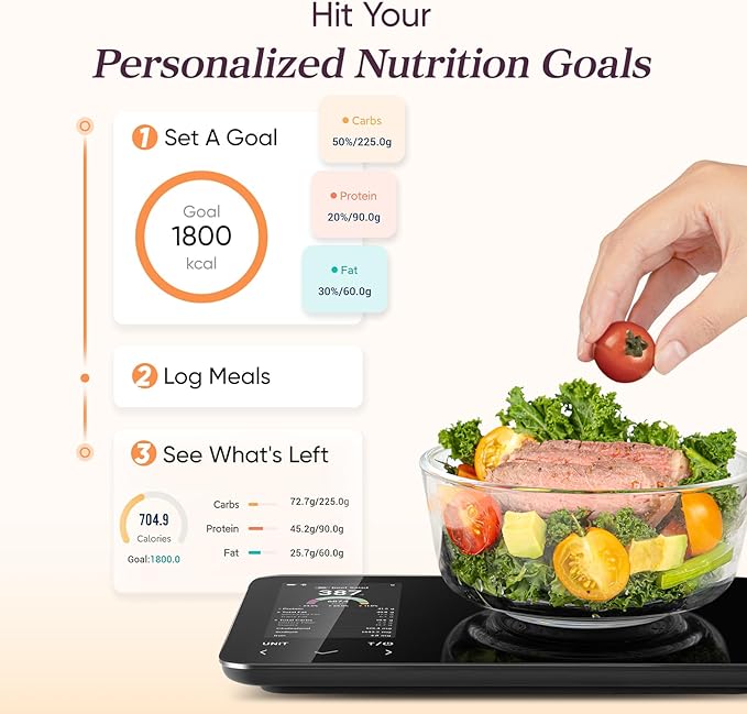 COSORI Smart Digital Food Kitchen Scale with Nutritional Calculator, On-Screen Nutrient Info, Free App for Calorie & Macro Tracking, AI Scan, Personal Goals, for Weight Loss and Keto, 11lb/5kg