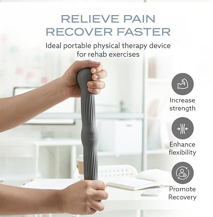 PT Pro Tennis Elbow Trainer For Physical Therapy, Textured Grip, Elbow Pain Relief, Resistance Bar For Tendonitis And Golfer's Elbow, Improve Grip Strength, Pickleball Elbow And Golfer's Elbow, Gray