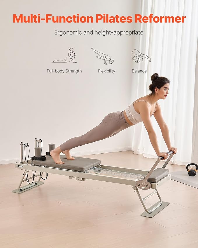 VEVOR Pilates Reformer Machine, Pilates Workout Equipment for Home Gym Studio Use, Pilates Bed with Dual Resistance- Spring & Cord, Reformer Set, Up to 400 LBS