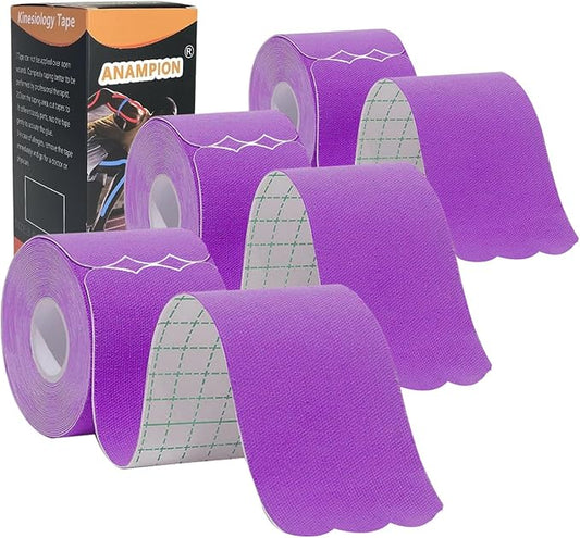 Kinesiology Tape Pro Athletic Sports (3 Rolls,60 Precut Strips) Waterproof Breathable Latex Free Tape for Ankle Wrists Knees Elastic Running Tennis Swimming Football Sports Activities Tapes(Purple)
