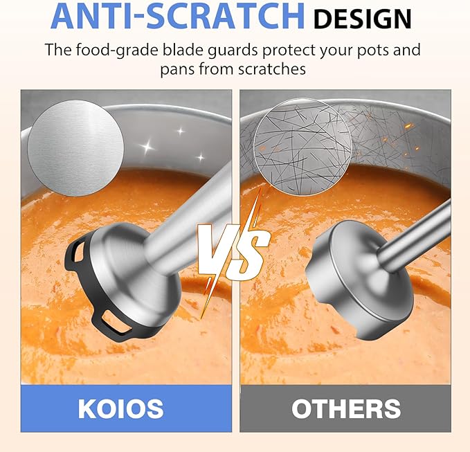 KOIOS Immersion Blender, 1000W Anti-scratch 3-in-1 Hand Blender, Upgraded 12 Speed Stainless Steel Blade Stick Blender with Turbo Mode, Whisk and Milk Frother, Non-BPA, Black