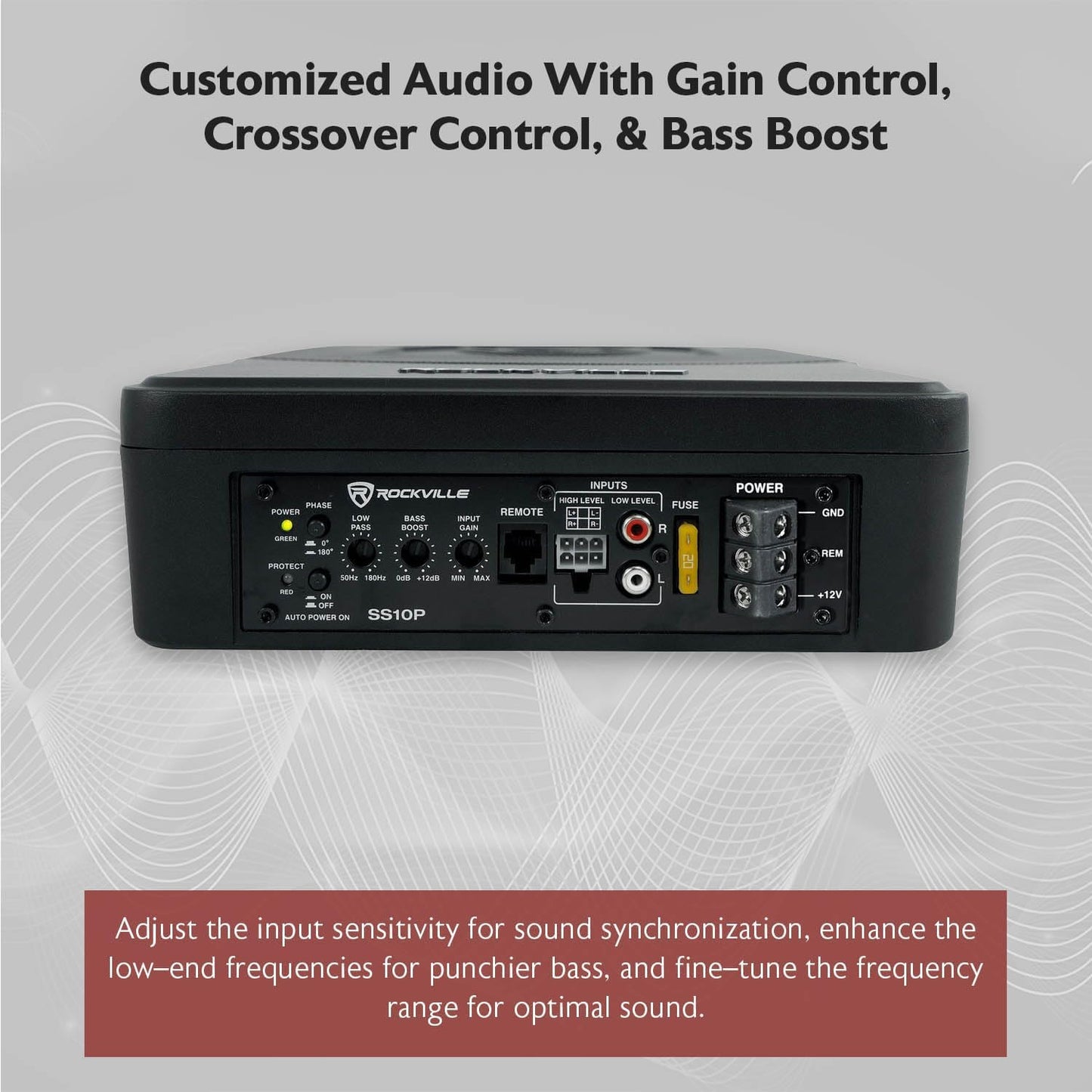 Rockville SS10P 800W Slim Under-Seat Active Car/Truck Subwoofer, Built-in Amp, Wired Remote Bass Knob, Cast Aluminum, for Car Audio Upgrades