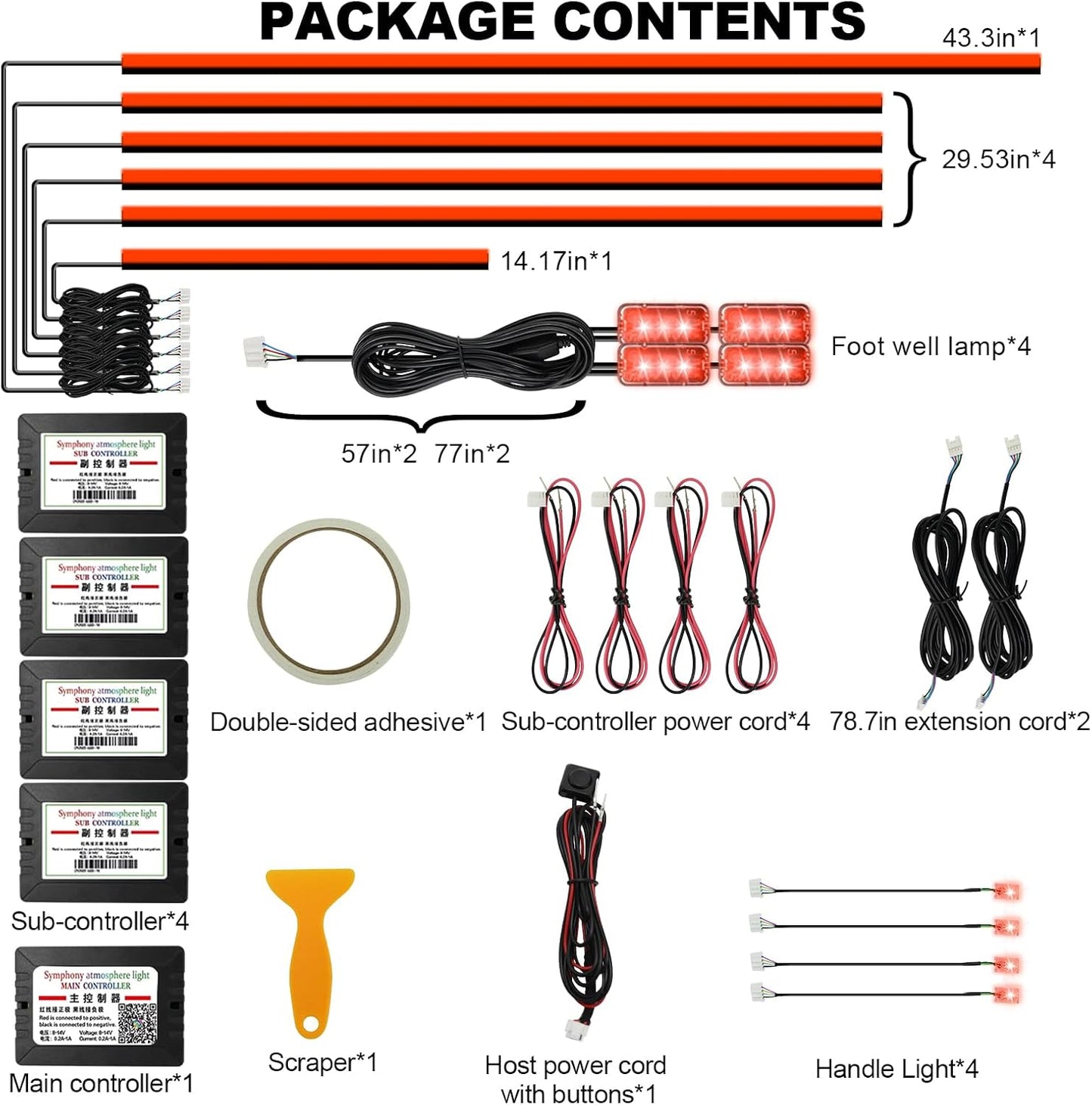 Acrylic Interior Car Lights, AMKI Car LED Strip Light with APP Control, Accessories Car Ambient Light Kit with RGB 14 in 1 and 175 inches 593 LEDs, 16 Million Colors Music Active Neon Lighting
