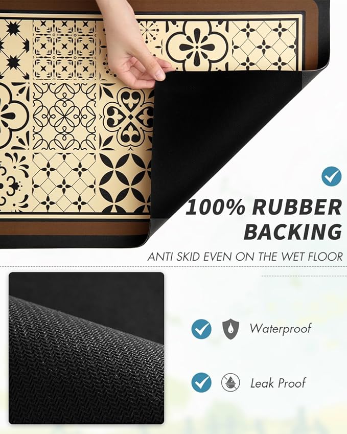 AMOAMI Coffee Mat - Hide Stain Rubber Backed Absorbent Dish Drying Mat for Kitchen Counter - Fits Under Coffee Maker - Khaki 12X19