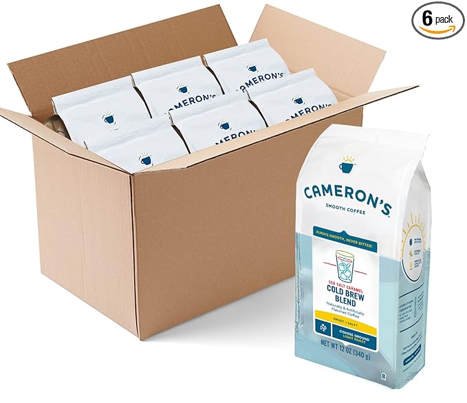 Cameron's Coffee Roasted Ground Coffee Bag,Sea Salt Caramel Cold Brew, 12 ounce Pack of 6