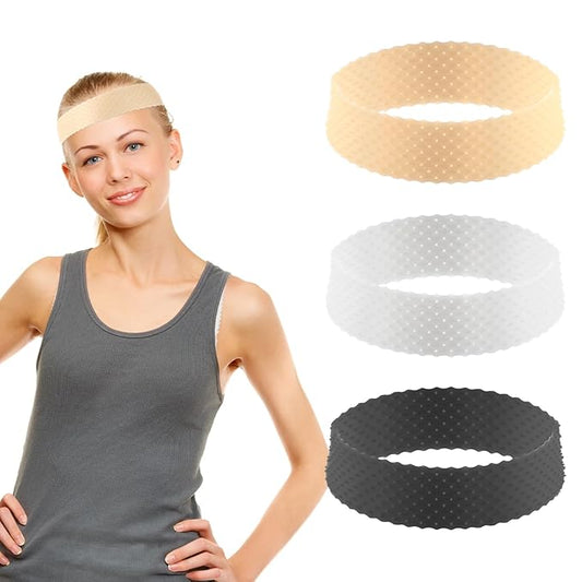 Bewudy 3 PCS Adjustable Silicone Wig Headband Grip, Women Men Wig Grip Band Adjustable Elastic Fixed Non-Slip Wigs Straps (Black+Skin Color+White)