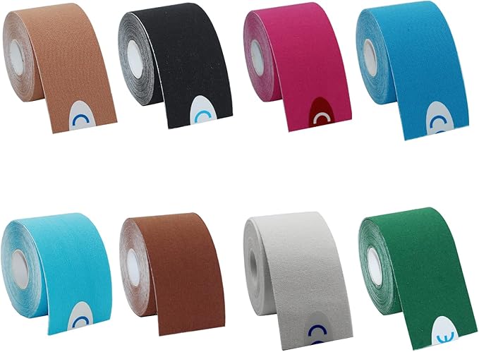 OBTANIM 8 Rolls Waterproof Breathable Kinesiology Tape, Athletic Elastic Kneepad Muscle Pain Relief Knee Taping for Gym Fitness Running Tennis Swimming (8 Colors)