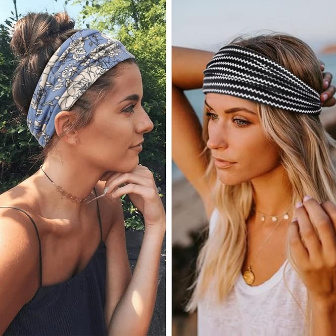 Huachi Boho Headbands for Women Wide Head Bands Yoga Workout Hair Bands for Women's Hair Non Slip Summer Womens Headbands Hair Accessories 6 Pack