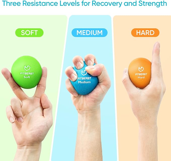 FitBeast Grip Strength Trainer, Finger Exerciser, Stress Balls for Adults 6-Piece Set, Hand Therapy for Strength, Recovery & Stress Relief, Forearm Strengthener for Men, Women & Seniors