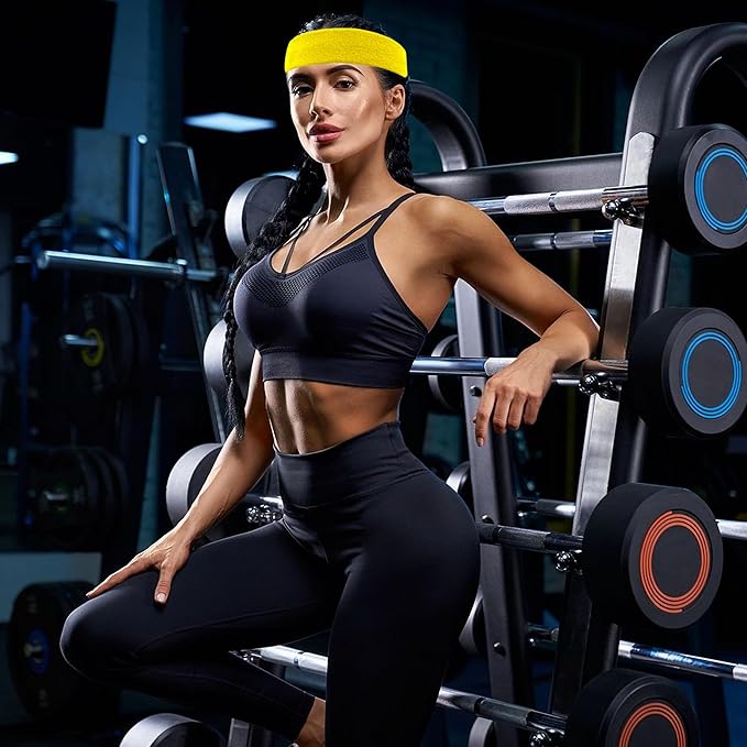 4 Pack Sweatbands Sports Headband for Men and Women, Moisture Wicking Athletic Workout Headband for Running, Tennis, Basketball, Yoga, Gym Stretchy Unisex Sweatband