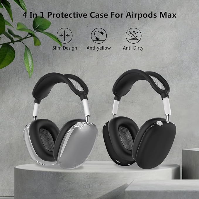for AirPods Max Case/Ear Pad Cover/Headband Cover/Silicone Ear Cups - Black