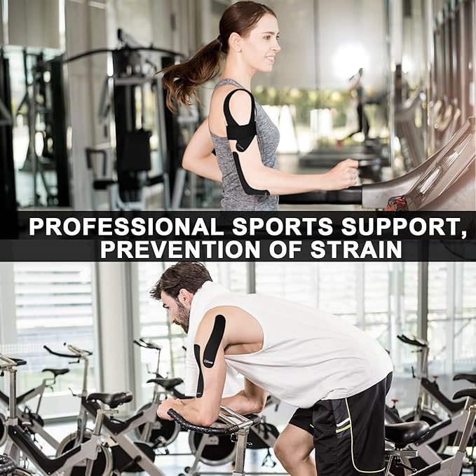 CKeep Kinesiology Tape, 2 Rolls Cotton Latex Free Hypoallergenic Elastic Precut Strips, 2 Inch Wide Waterproof Athletic Tape for Knees Pain Injuries Sprains, Black