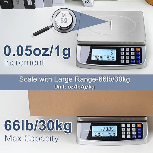 66lb Food Scale, Commercial Kitchen Scale with Price Computing, Plug-in Usable, 0.05oz/1g, 304 Stainless Steel, for Cooking, Vegetables, Farm, Industry, Counting. LC300