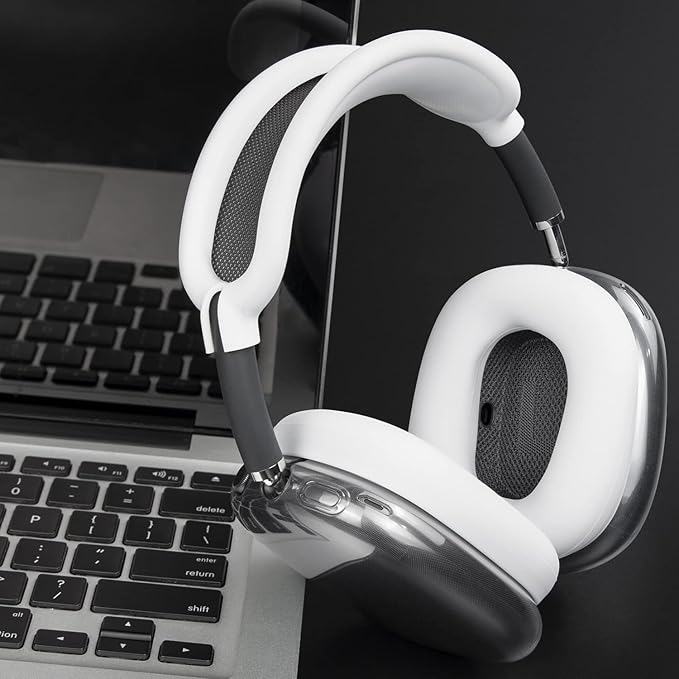 SOULWIT Protective Kit for AirPods Max, Headband Cover + TPU Case Protector + Silicone Ear Pads Cover, Sweatproof Accessory, Easily Washable, Anti-Scratch (White)