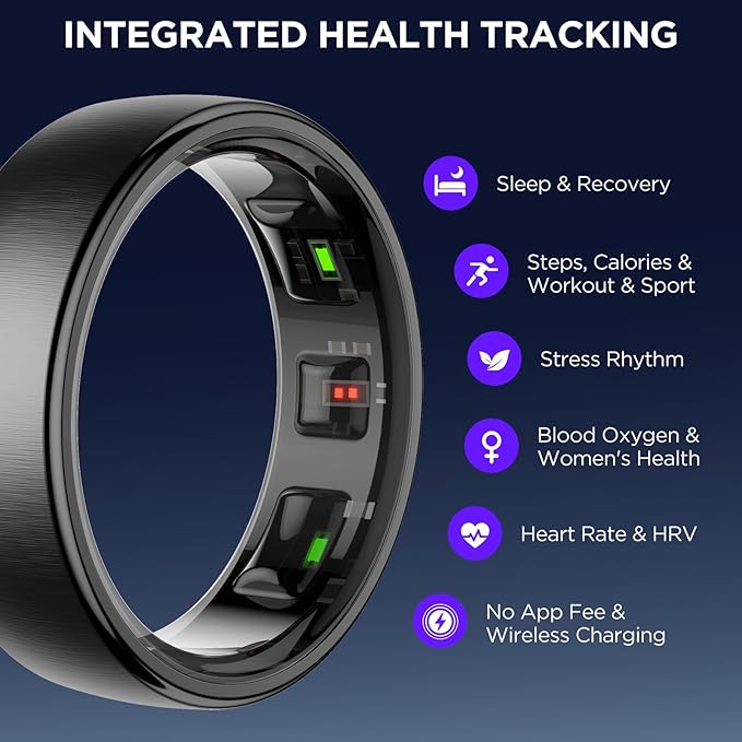 Fitness Tracker, Smart Ring for Women Men, Fitness Ring with Sleep Tracker, 24/7 Heart Rate Monitor, Health Activity Trackers,Step Counter,Calorie Pedometer,No Subscription,for iOS Android(Black,#14)