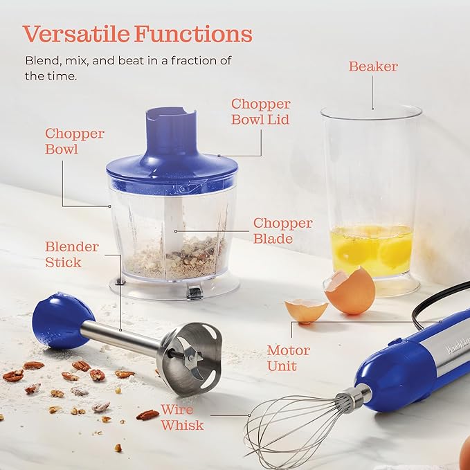 Multi-Use Immersion Blender Set, Hand Blender with Powerful Copper Motor 800W, High Speed, Turbo Mode, 3-in-1 Handheld Blender Stick Stainless Steel Blades, Whisk, Beaker, Measuring Marks, and Chopper