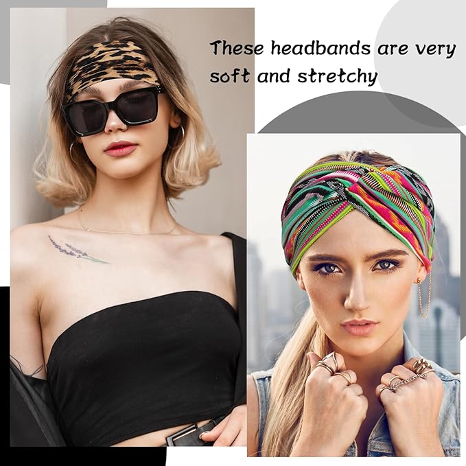 S&N Remille Wide Headbands for Women, Large Hairband, Elastic Non-Slip Headband Twist Knotted Accessories, Yoga Workout Vintage Hair 3 Pack (Colour-3)