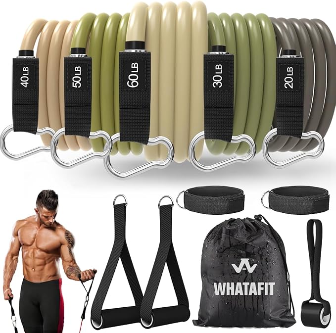 WHATAFIT Resistance Bands, Exercise Bands,Resistance Bands for Working Out, Work Out Bands with Handles for Men and Women Fitness, Strength Training Home Gym Equipment