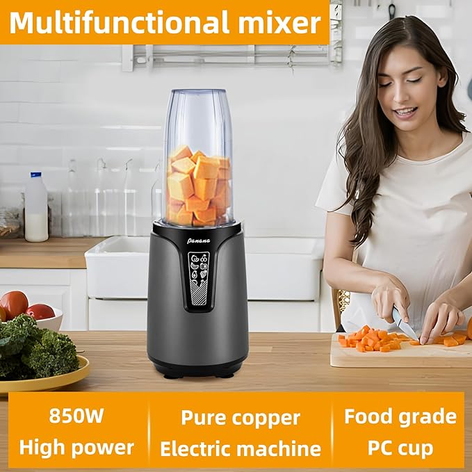 Panana Blender for Smoothies, 850W Portable Personal Blender and Grinder Combo with 2x20oz Portable Smoothie Cups with To-Go Lids 6.8oz Coffee Cup,Stainless Steel
