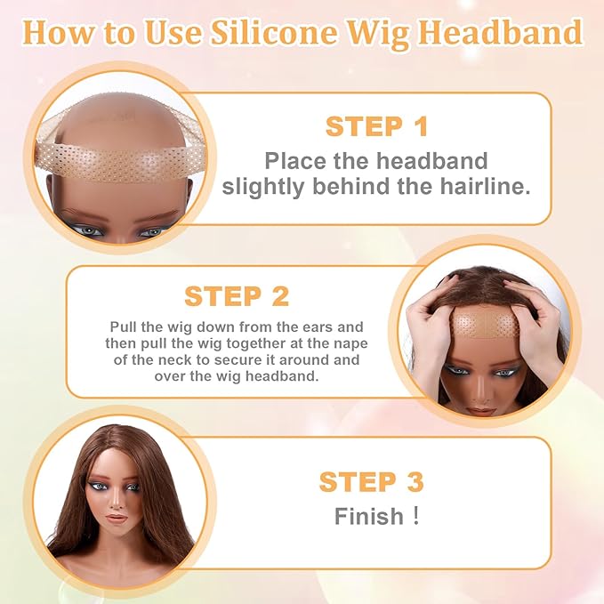 2 Pcs Adjustable Silicone Wig Grip Band Set, Elastic Wig Headbands, Fixed Non Slip Wigs Straps Women Men WigBands Sweat-Proof Hold WigCap Hairband for Keeping Wigs in Place(Black, Skin Color)