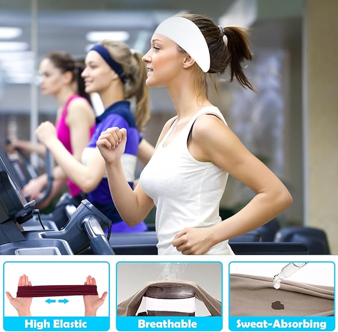 RITOPER Wide Headbands for Women Non Slip, Workout Yoga Running Womens Headband Boho Hair Bands for Women's Hair, Thick Sweat Head Bands Solid Head Wraps Bandana