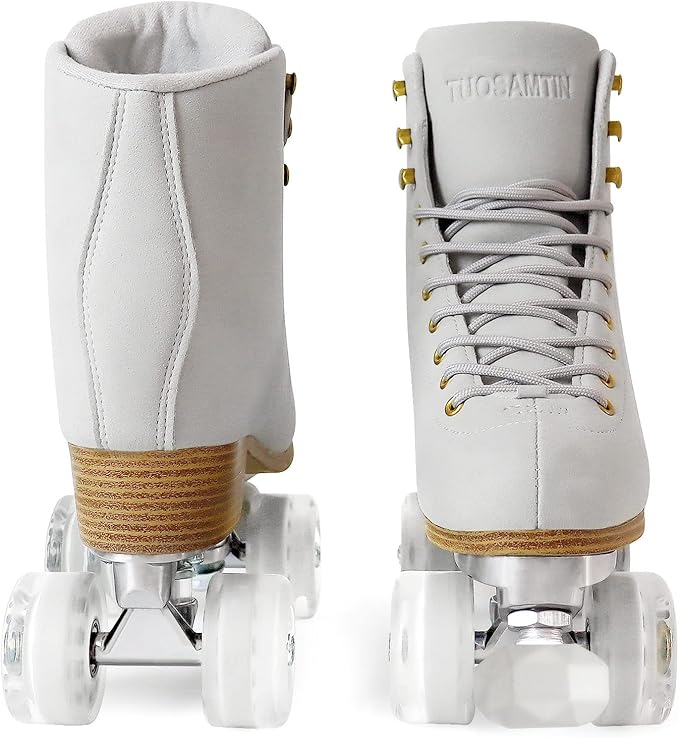 Roller Skates for Women or Men with Height Adjustable Rubber Stoppers Retro Suede Quad Roller Skates for Outdoor and Indoor
